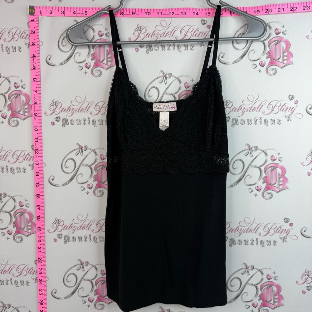La SENZA tank top Lacie floral V neck Black Lace Trim Camisole Tank Top